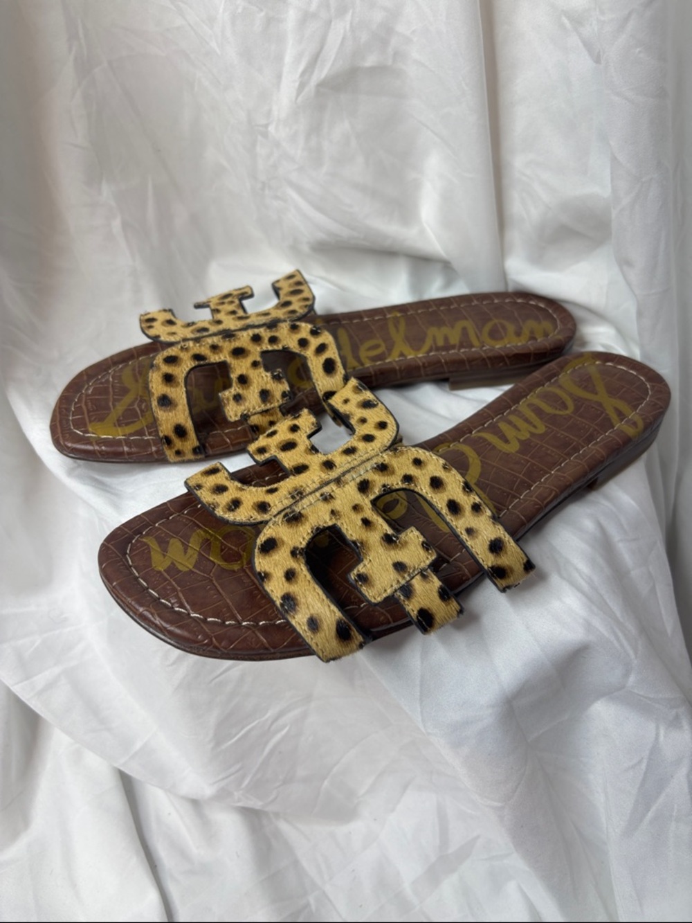 Sam Edelman Leopard-Print Slide Sandals in Brown and Tan